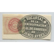 ARGENTINA 1862 GJ 14 ESCUDITO ESTAMPILLA PLANCHA GASTADA CON MUY RARO MATASELLO RECONSTRUIDO U$ 44 + 300 %